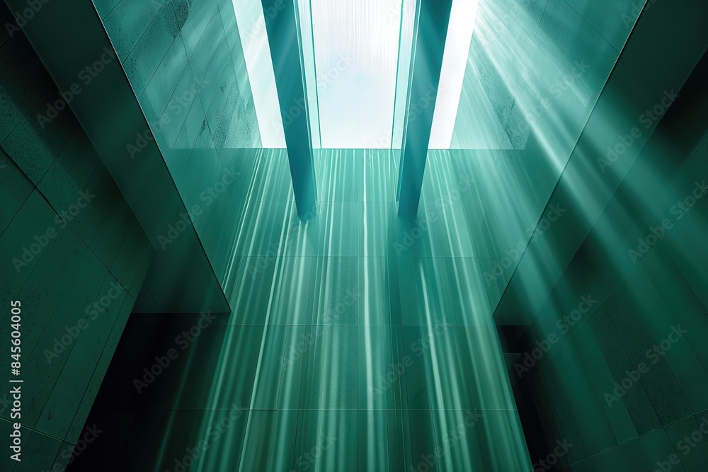 A modern building interior featuring a skylight that channels sunlight into the space, creating a dramatic effect of light beams. A modern building interior featuring a skylight that channels sunlight into the space, creating a dramatic effect of light beams.