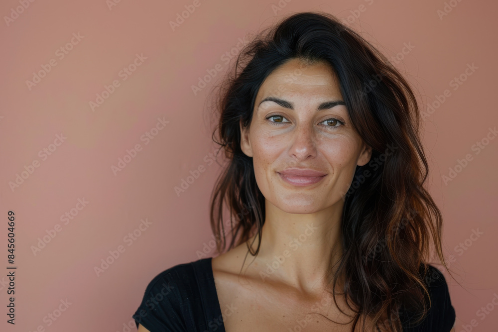 A close up portrait of a woman with a subtle smile A close up portrait of a woman with a subtle smile