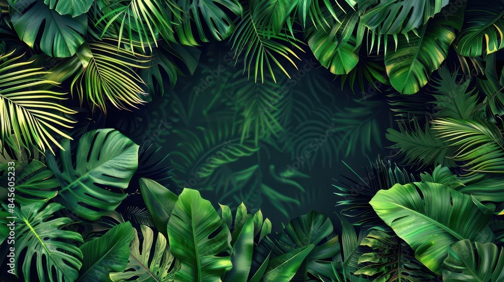 lush tropical jungle foliage frame with copy space exotic nature background digital illustration lush tropical jungle foliage frame with copy space exotic nature background digital illustration