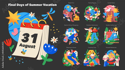 Final Days Summer Vacation. Flat Vector Illustration