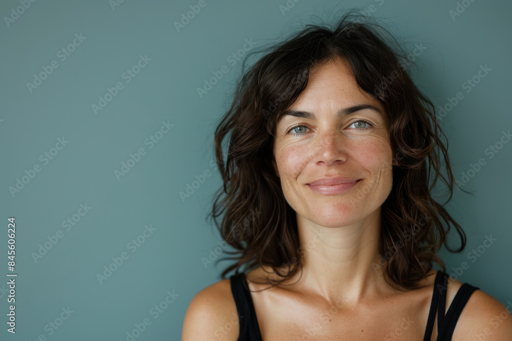 A close up portrait of a woman with a subtle smile A close up portrait of a woman with a subtle smile