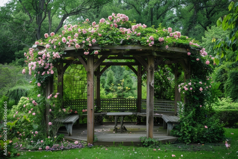 Enchanting Garden Gazebo with Climbing Roses for Romantic Outdoor Gatherings and Serene Moments