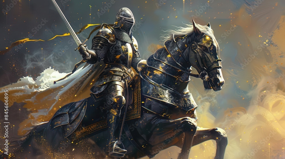 medieval knight in shining armor on majestic steed heroic fantasy character digital painting medieval knight in shining armor on majestic steed heroic fantasy character digital painting