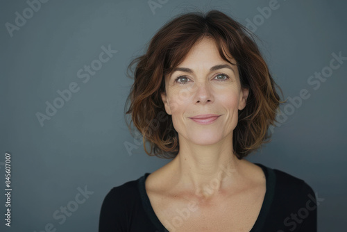 A close up portrait of a woman with a subtle smile