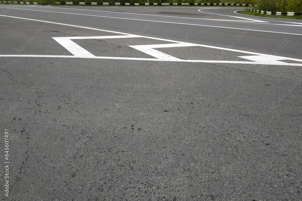 Road markings. White on gray and black. Abstract drawing art Road markings. White on gray and black. Abstract drawing art