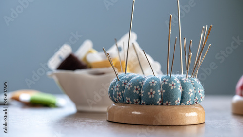Artistic Pincushion Close-up: Professional Sewing & Handiwork Concepts