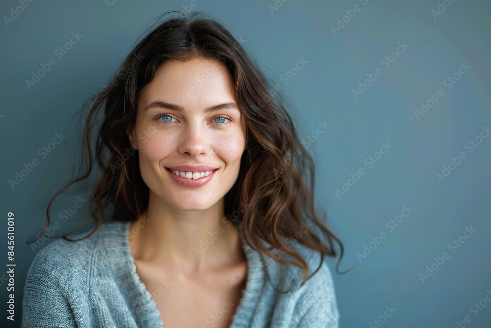 A close up portrait of a woman with a subtle smile A close up portrait of a woman with a subtle smile