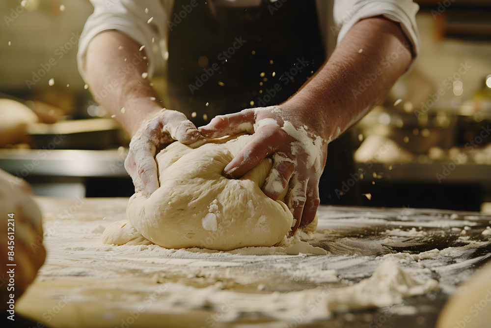 Close up shot of a baker is Kneading smooth dough by hand in cozy bakery kitchen. Close up shot of a baker is Kneading smooth dough by hand in cozy bakery kitchen.