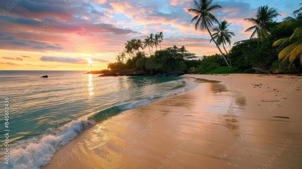 Fototapeta premium romantic sunset on a serene sandy beach idyllic seascape photography