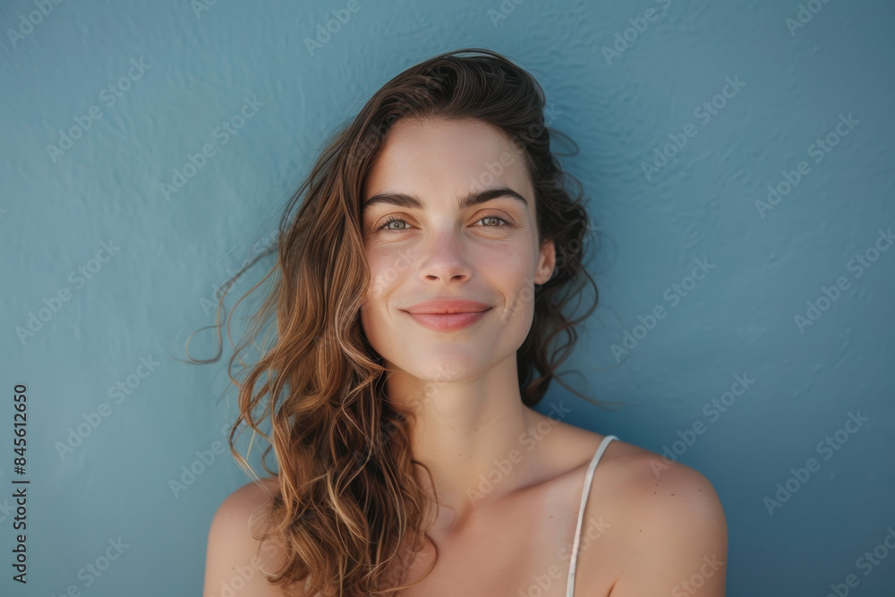 A close up portrait of a woman with a subtle smile A close up portrait of a woman with a subtle smile