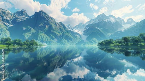 serene mountain lake reflecting surrounding landscape stunning natural scenery ai generated art