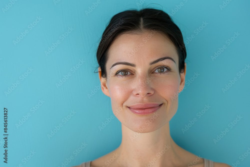 A close up portrait of a woman with a subtle smile A close up portrait of a woman with a subtle smile