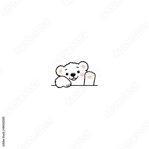 Cute polar bear waving paw cartoon, vector illustration