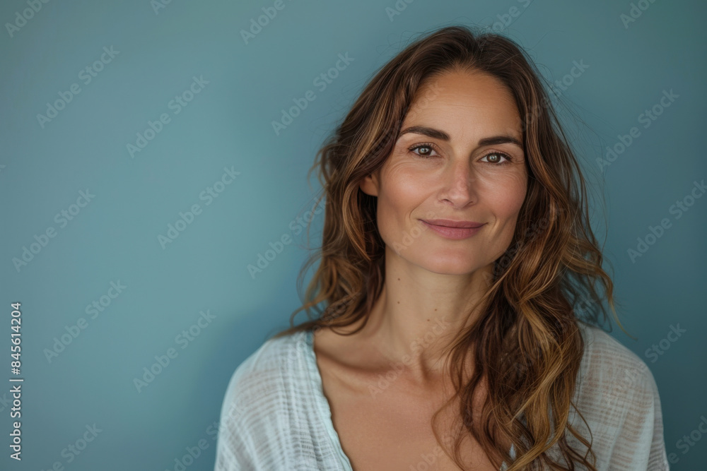 A close up portrait of a woman with a subtle smile A close up portrait of a woman with a subtle smile