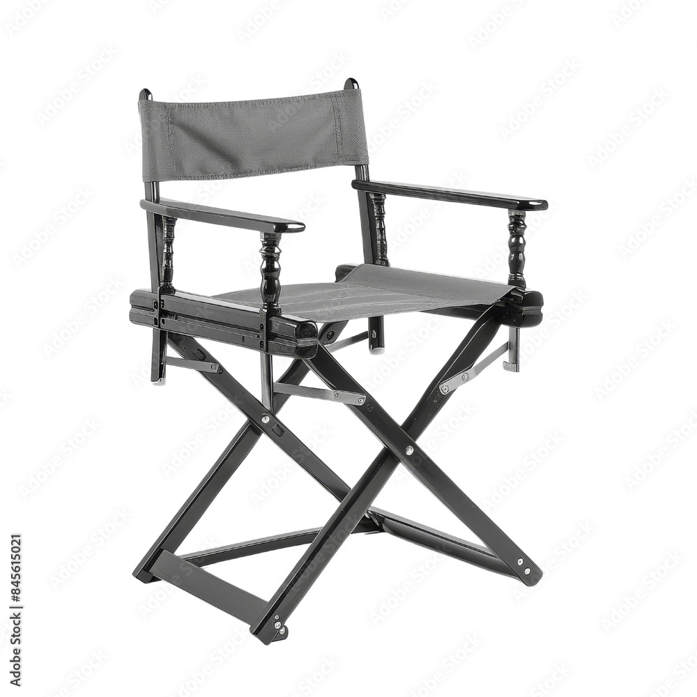A black director's chair with sturdy build and foldable design, perfect for film sets or home decor. A black director's chair with sturdy build and foldable design, perfect for film sets or home decor.