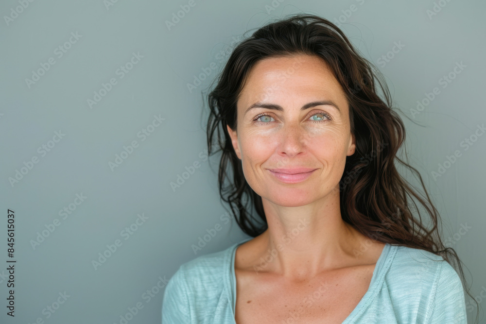 A close up portrait of a woman with a subtle smile A close up portrait of a woman with a subtle smile