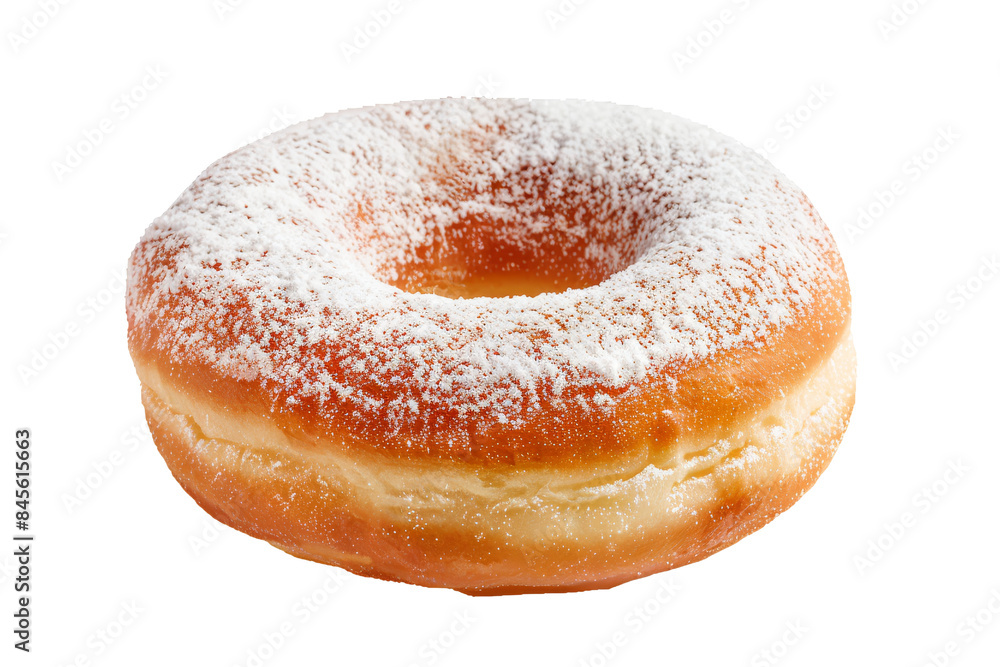 Close-up of a delicious powdered sugar donut on a white background, perfect for bakery and dessert concepts. transparent background. Close-up of a delicious powdered sugar donut on a white background, perfect for bakery and dessert concepts. transparent background.