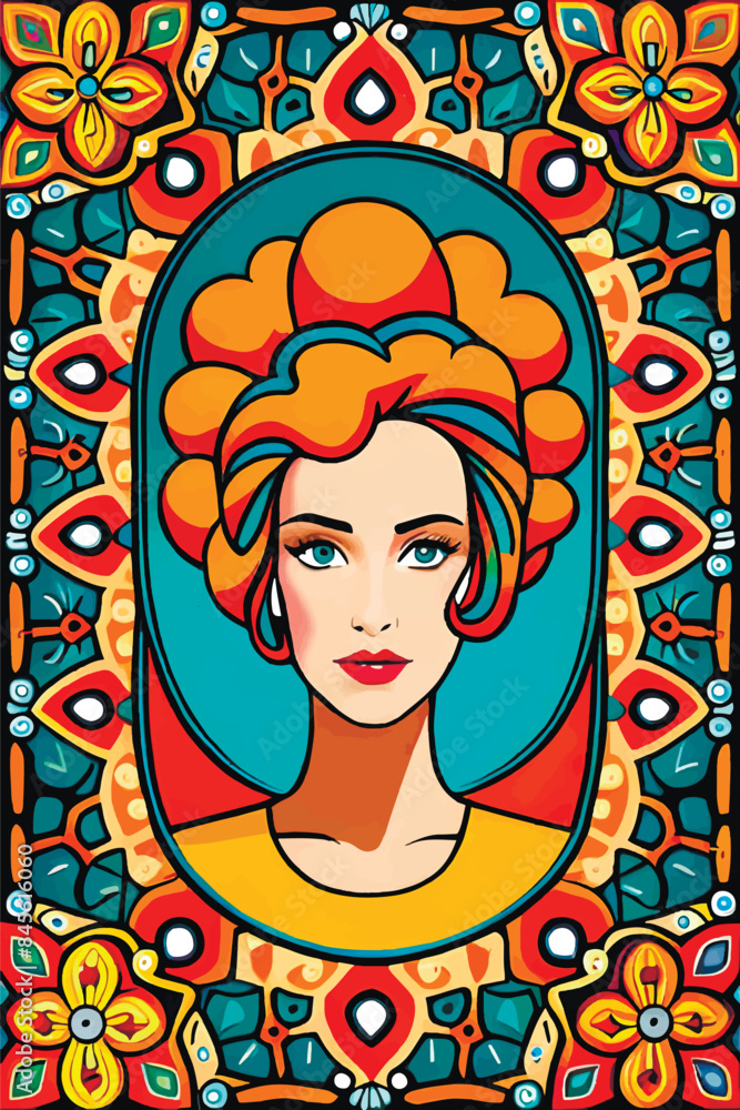 Illustrate a Superwoman in a Retro 1970s Pop Art Style with Feminist Themes, Featuring Strong, Feminine Women, Floral Patterns, Daisies, Hippie, Trippy Psychedelic Elements, and Ornamental Frames Illustrate a Superwoman in a Retro 1970s Pop Art Style with Feminist Themes, Featuring Strong, Feminine Women, Floral Patterns, Daisies, Hippie, Trippy Psychedelic Elements, and Ornamental Frames