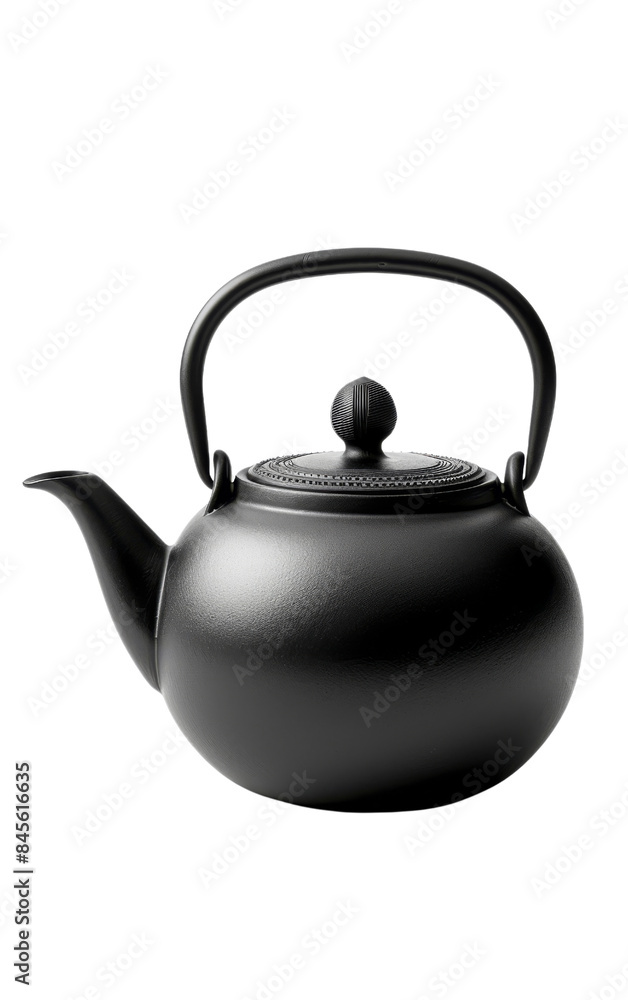 Elegant black cast iron teapot with a round body and a solid handle, perfect for brewing and serving tea. Isolated on a white background. transparent background. Elegant black cast iron teapot with a round body and a solid handle, perfect for brewing and serving tea. Isolated on a white background. transparent background.