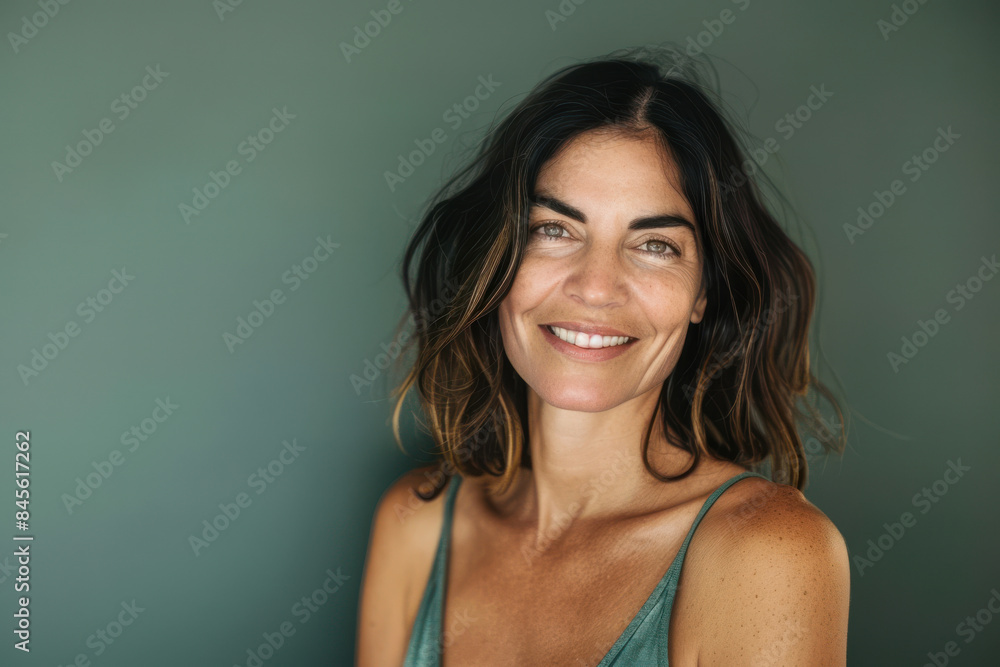 A close up portrait of a woman with a subtle smile A close up portrait of a woman with a subtle smile