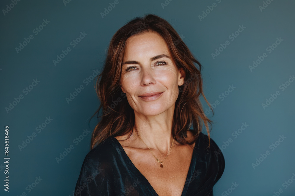 A close up portrait of a woman with a subtle smile A close up portrait of a woman with a subtle smile