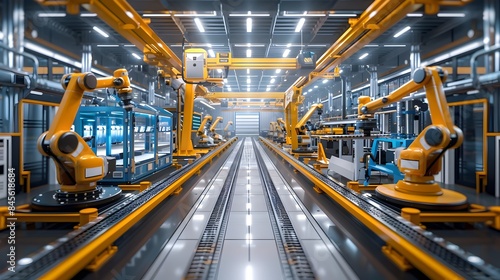 Automated Factory Floor with Efficient Robotic Assembly Lines and High Tech Industrial Workspace