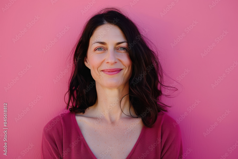 A close up portrait of a woman with a subtle smile A close up portrait of a woman with a subtle smile