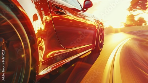 thrilling closeup of sports car speeding down sundrenched summer road dynamic concept photo illustration photo