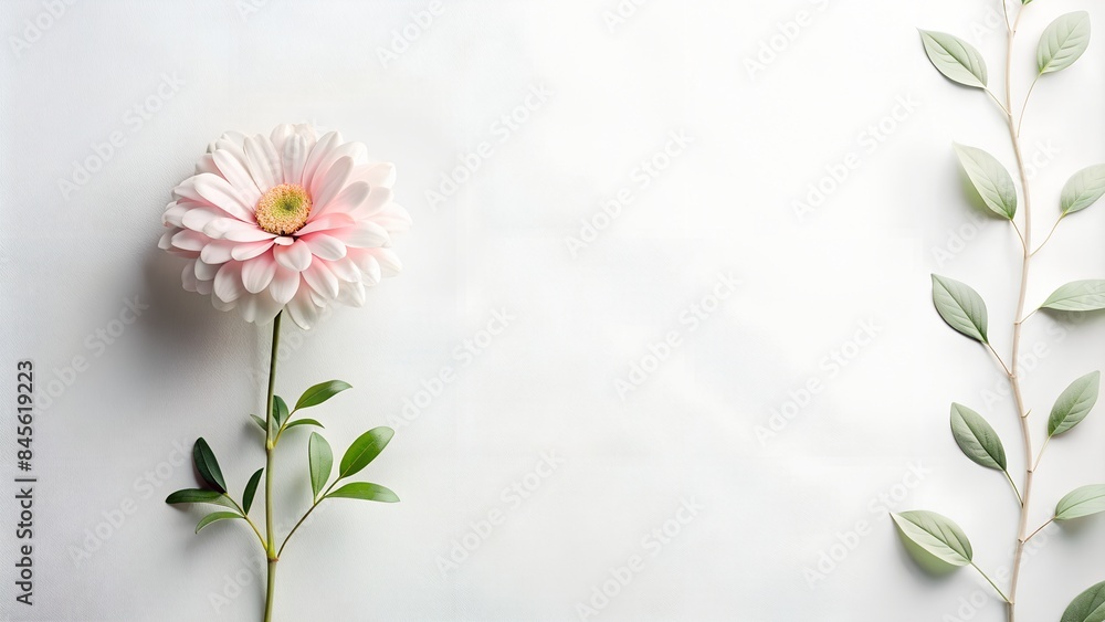 Naklejka premium Single aster with leaves on light background, minimalism