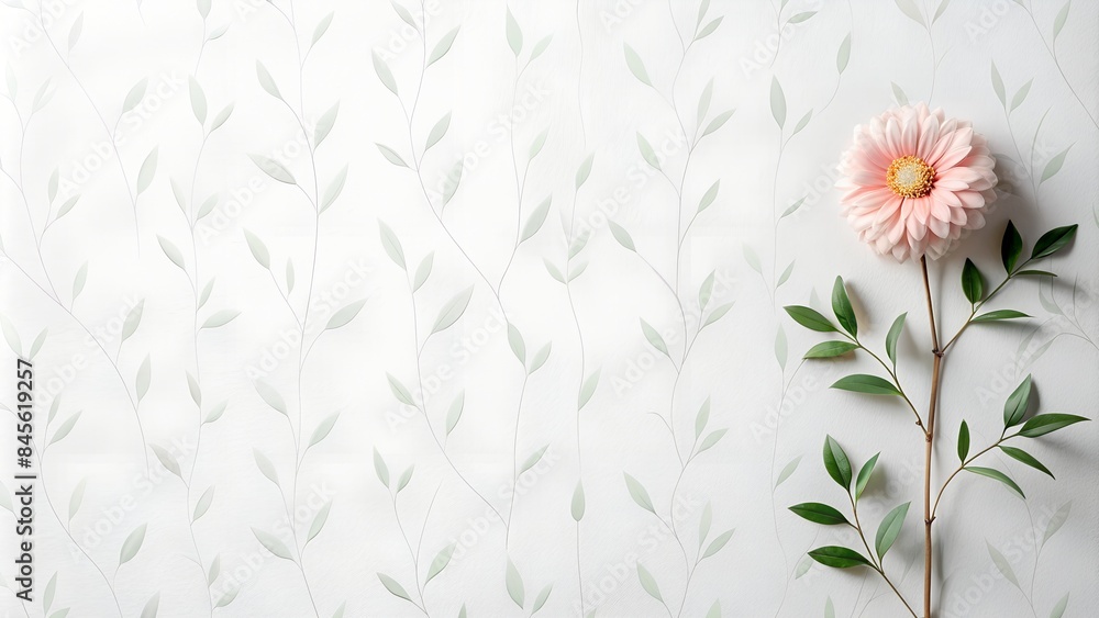 Obraz premium Single aster with leaves on a light patterned background, minimalism
