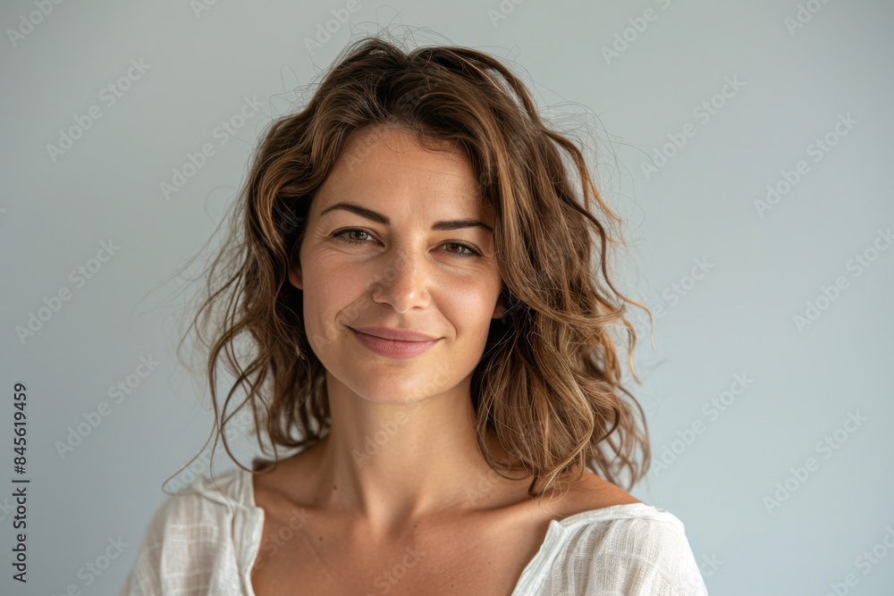 A close up portrait of a woman with a subtle smile A close up portrait of a woman with a subtle smile