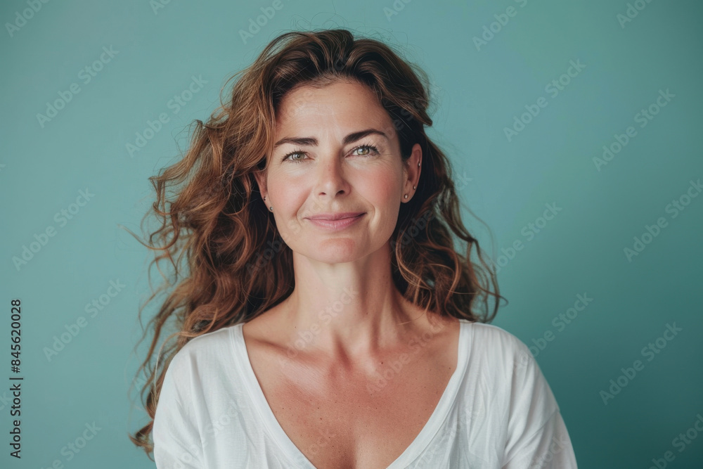 A close up portrait of a woman with a subtle smile A close up portrait of a woman with a subtle smile
