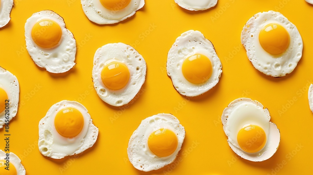 Geometric Minimalistic Pattern of Fried Eggs on a Yellow Mustard Background Geometric Minimalistic Pattern of Fried Eggs on a Yellow Mustard Background