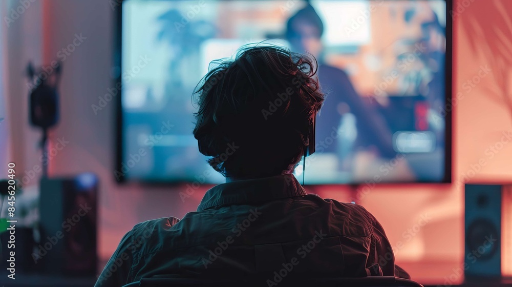 A man is sitting in front of a television watching a show A man is sitting in front of a television watching a show