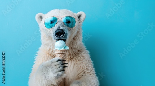 Polar Bear with Sunglasses Eating Ice Cream