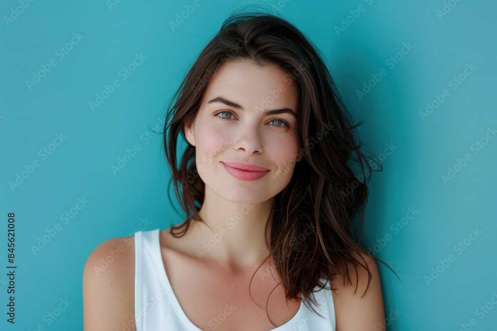 A close up portrait of a woman with a subtle smile A close up portrait of a woman with a subtle smile