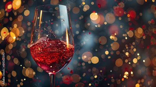 A glass of wine with boquete background valentines day night photo