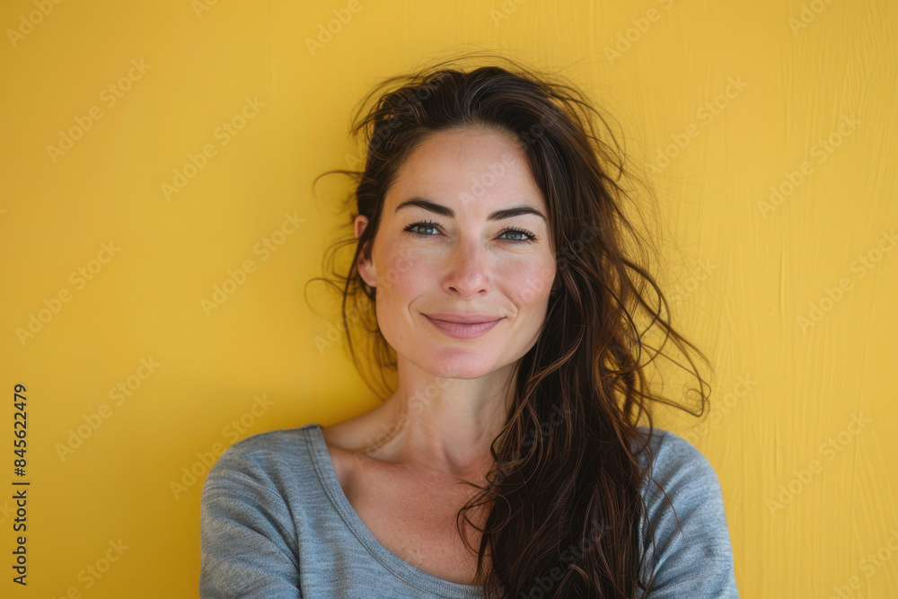 A close up portrait of a woman with a subtle smile A close up portrait of a woman with a subtle smile