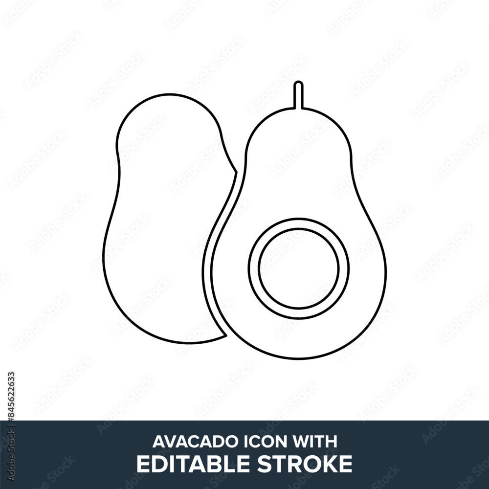 Avocado Fruit Flat Vector Icon with Editable Stroke Avocado Fruit Flat Vector Icon with Editable Stroke