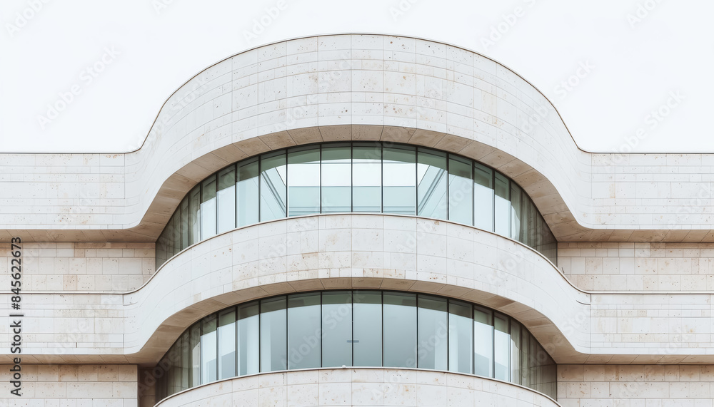 Fototapeta premium A white building with curved balconies and large windows, highlighting its modern architectural design