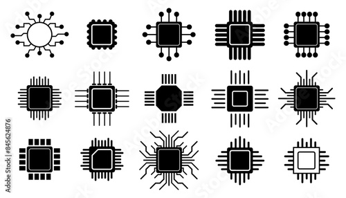 Circuit board, technology and advancements. Vector isolated set of central computer processors CPU. Motherboard digital chip for devices and mechanisms. Internet of things parts for assembly