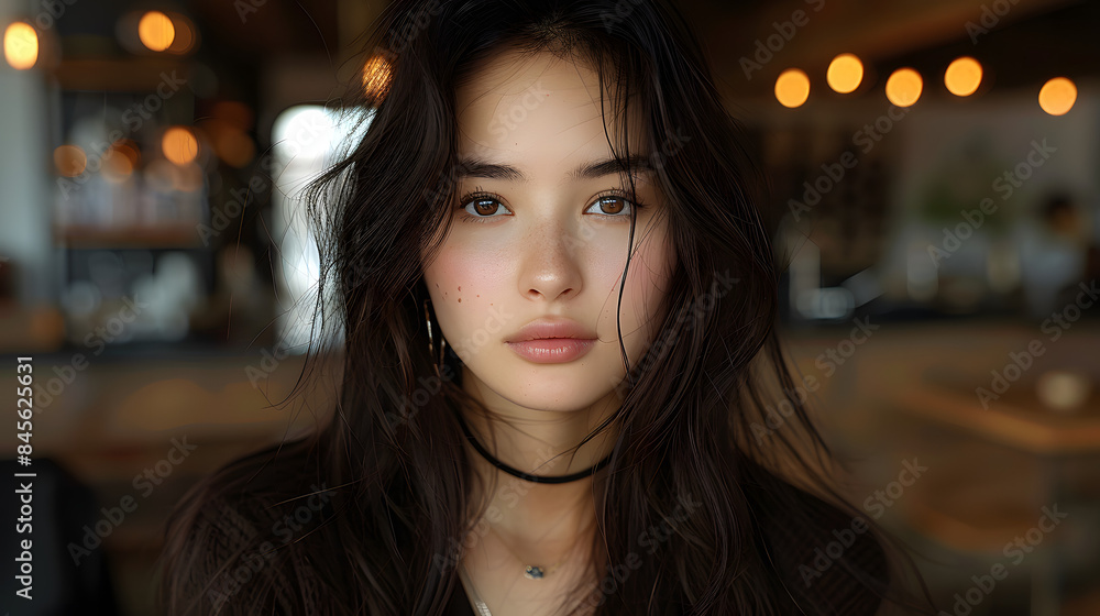 Portrait of a young Asian woman with brunette hair, wearing black clothing Portrait of a young Asian woman with brunette hair, wearing black clothing