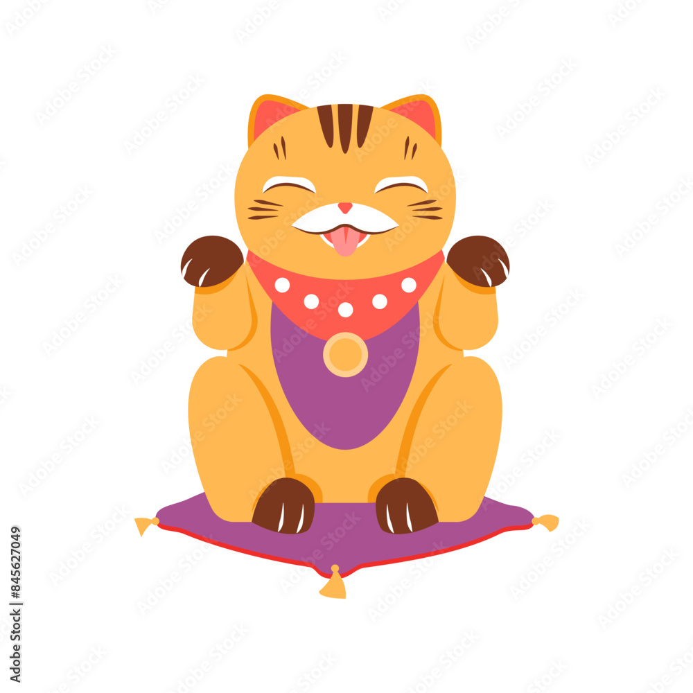 Japanese lucky cat. Maneki neko cat, happiness fortune symbol cartoon vector illustration Japanese lucky cat. Maneki neko cat, happiness fortune symbol cartoon vector illustration
