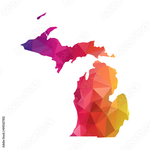 Abstract Polygon Map - Vector illustration Low Poly Color Rainbow Michigan map of isolated. Vector eps10.