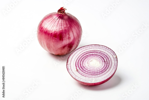 Red Onion Cut in Half on White Background photo