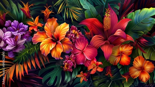 Wallpaper Mural vibrant tropical floral arrangement bursting with exotic blooms and lush foliage digital painting Torontodigital.ca