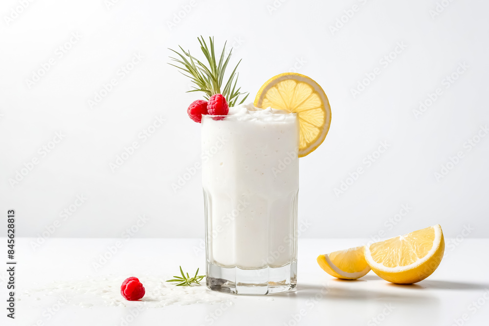 Creamy, Refreshing Cocktail with Lemon and Raspberries Creamy, Refreshing Cocktail with Lemon and Raspberries