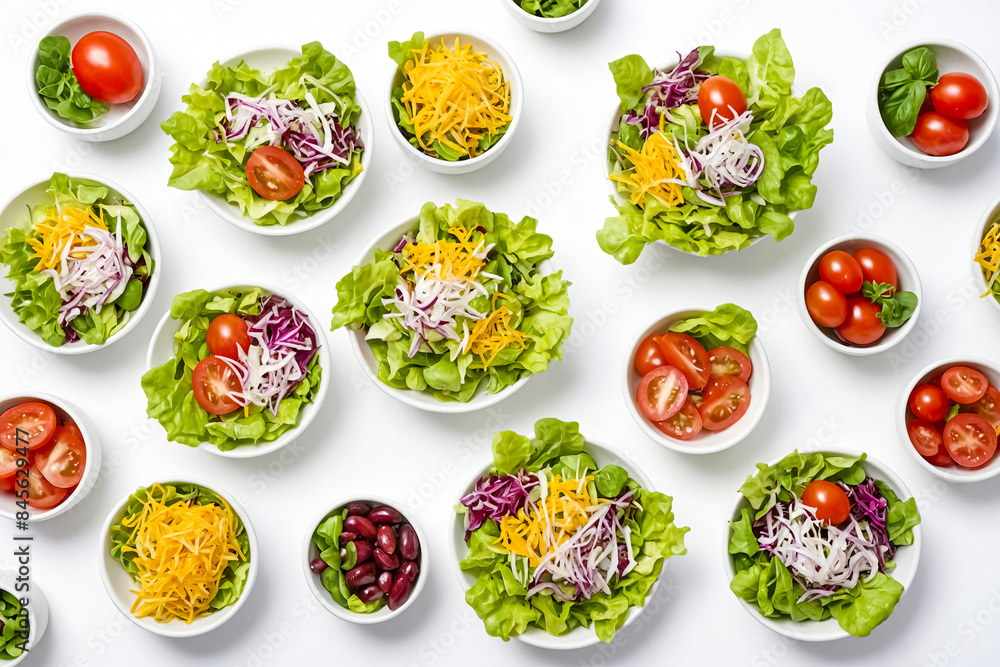 Colorful Salad Ingredients in Bowls on White Background Colorful Salad Ingredients in Bowls on White Background