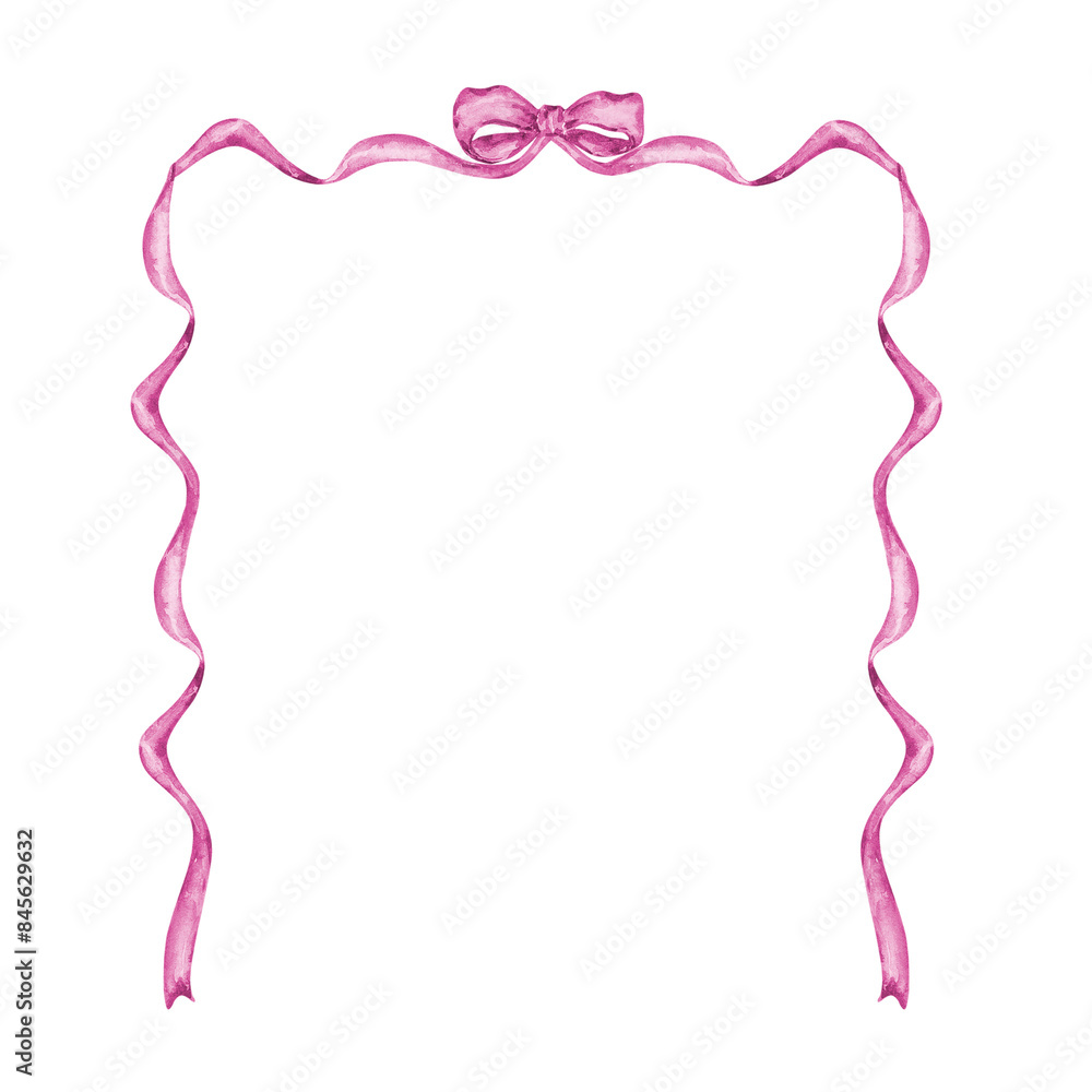Pink frame of watercolor ribbon and bow Pink frame of watercolor ribbon and bow