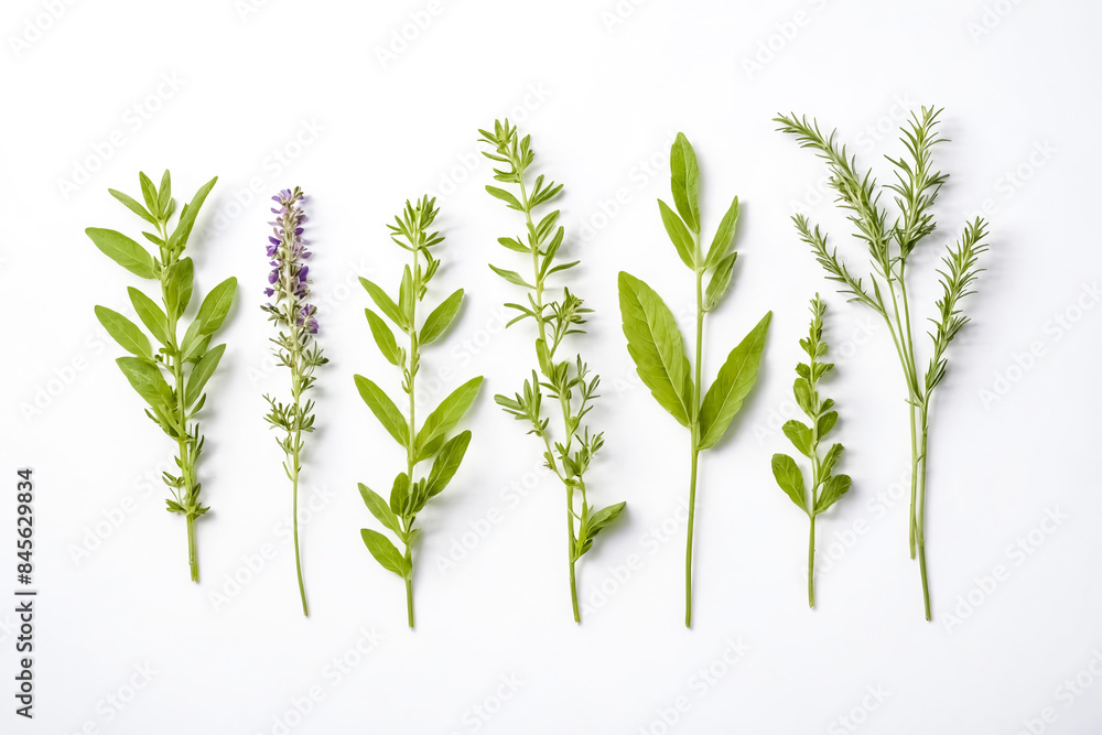 Assortment of Fresh Herbs on White Background Assortment of Fresh Herbs on White Background